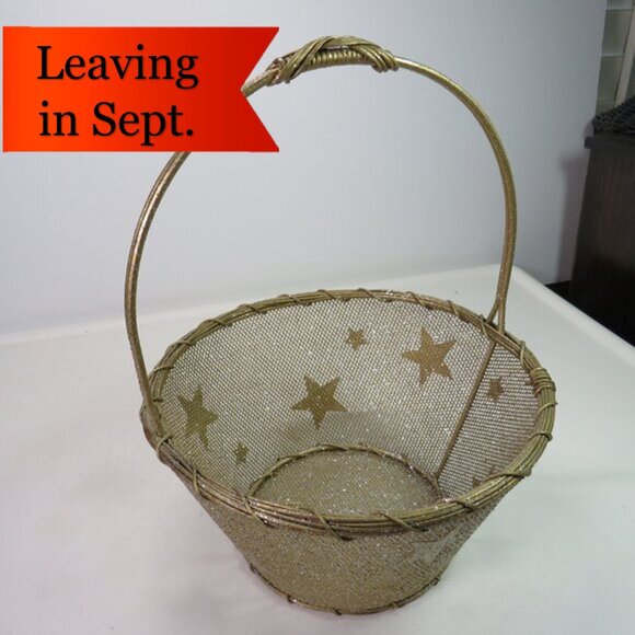Star-y Champagne Gold Wire Basket (Glittered in Silver) very sturdy - Picture 1 of 11